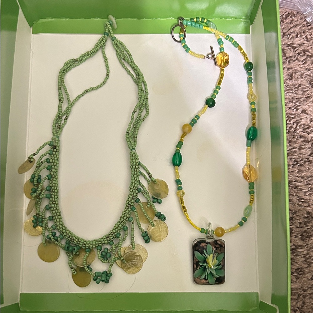 Green and Yellow Beaded Necklace Set